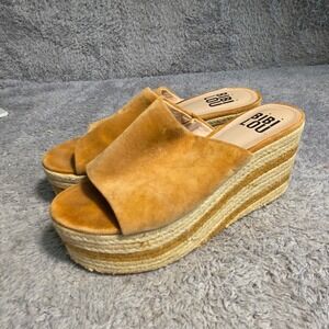 Bibi Lou Anthropologie Suede Espadrille Platform Wedge Slides Tan Womens 38